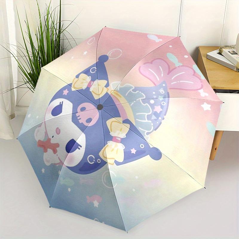 1pc Mermaid Kuromi Pattern Automatic 3-Fold Umbrella, 8 Steel Frames, High-Value Folding Umbrella, Suitable for Office, Travel and Outdoor Adventure.V