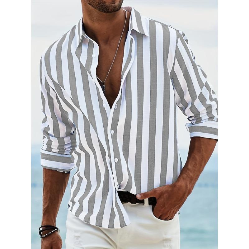Striped Color Blocked Long Sleeved Shirt for Men In Spring Simple Solid Color Shirts Men’s