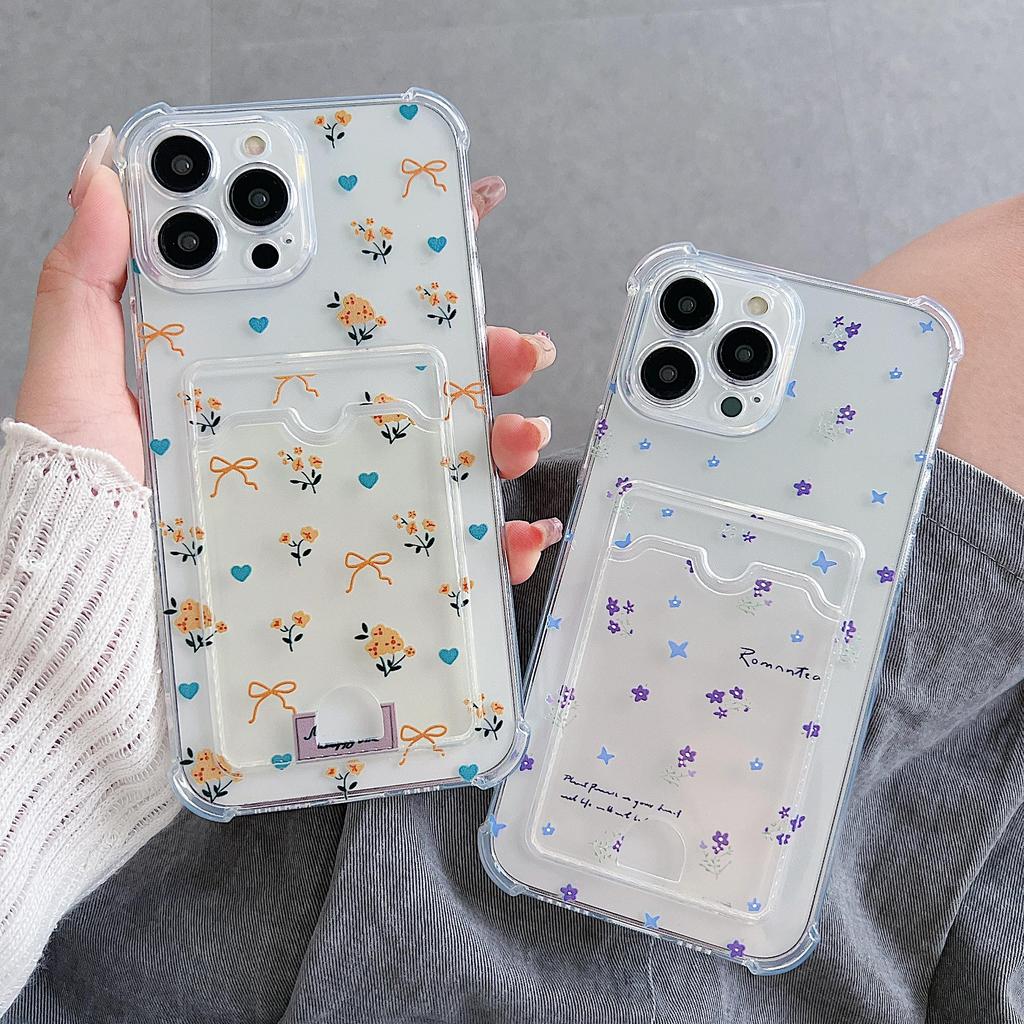 Card Slot Holder Silicone Wallet Pocket Case For Oppo A78 A58 A38 Samsung A54 A24 A14 Xiaomi Redmi Note 13 14 Tecno Spark 10 Cover Clear Phone Bumper