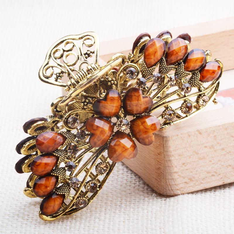 НОВЫЙ винтажный кристалл, смола, цветок, коготь для волос, краб, ювелирные изделия, цветок, заколка для волос в виде павлина, женская заколка для банкета, аксессуары