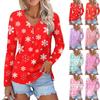 Women's Casual Fashion Sexy Comfort Christmas Printed V-Neck Button Long Sleeve