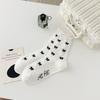 Женские носки до середины икры, осенне-зимние кружевные женские носки, универсальные хлопковые носки с бантом, черные и белые носки до икры с отделкой ушками