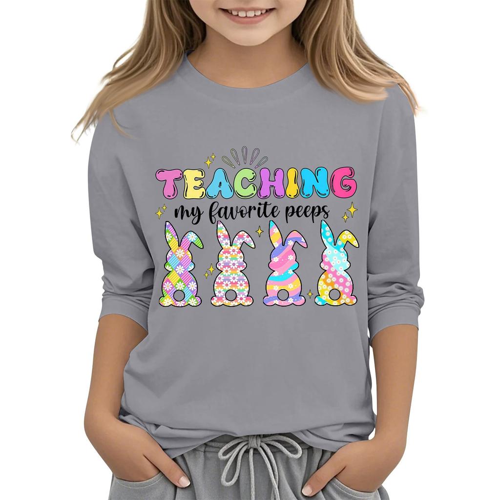 Повседневная футболка с круглым вырезом и пасхальным принтом, с рукавами 7 точек для детей