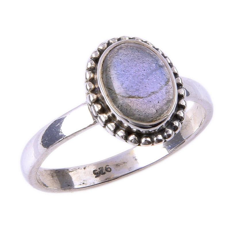 Кольцо из чистого серебра 925 пробы с натуральным лабрадоритом ручной работы, размер 7 c1t97