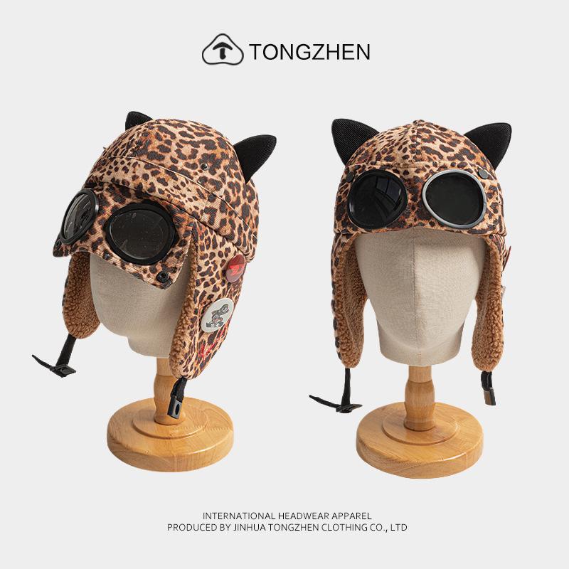 Sunglasses pilot hat, women's cat-ear style, fleece-lined and thickened, ski ear warmer, and Lei Feng hat