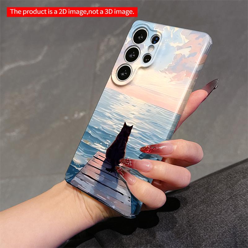 2DFlat Samsung phone case Cat on Dock at Sunset Sky Applicable to Galaxy S23 S24 S25ULTRA S26 A12 A14 A15 A16 A54 A55