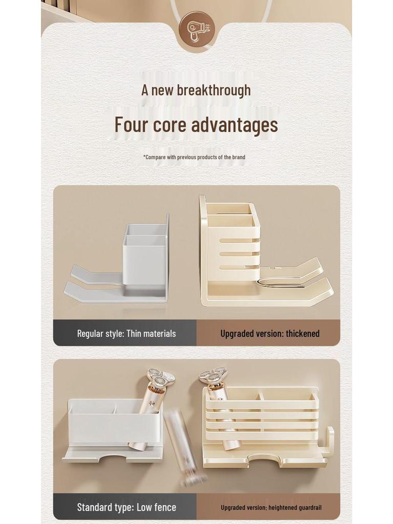 Настенная полка для фена без сверления для хранения в ванной