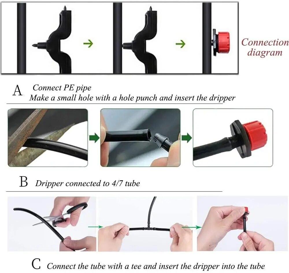 50-100pcs Adjustable Irrigation Drippers Sprinklers 1/4'' Emitter Dripper Micro Drip Irrigation Sprinklers for Watering System