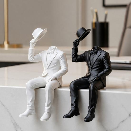 Artistic Bookshelf Accents 3D Printed Sitting Gentleman Ornament, Minimalist Abstract Faceless Figurine, Luxury Interior Design Pieces Aesthetic