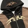 European and American Embroidery Patchwork Retro Casual Hip-hop Street Loose Zipper Hooded Sweatshirt