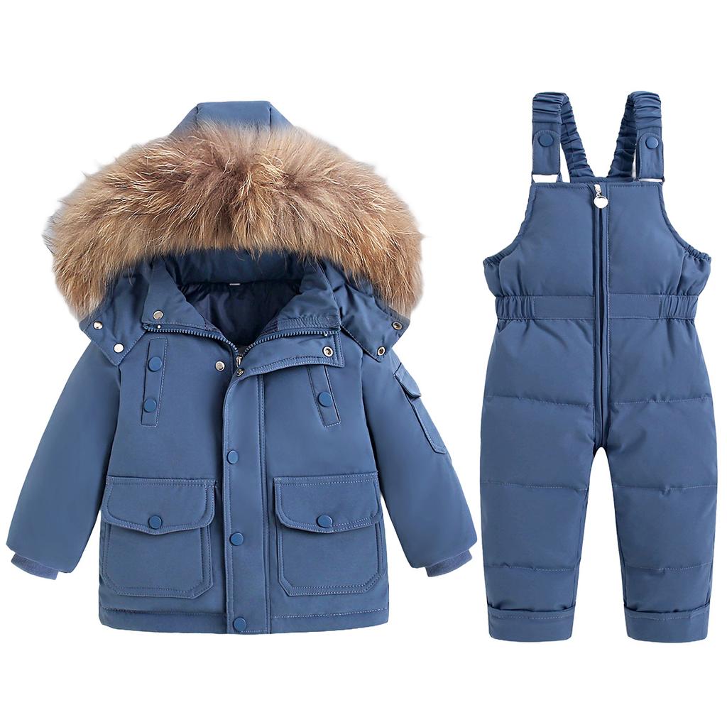 Winter Down Jacket Warm Kids Overalls Coat Child Snowsuit Snow Toddler Girl Fur Hooded Boy Baby Set Plus Size