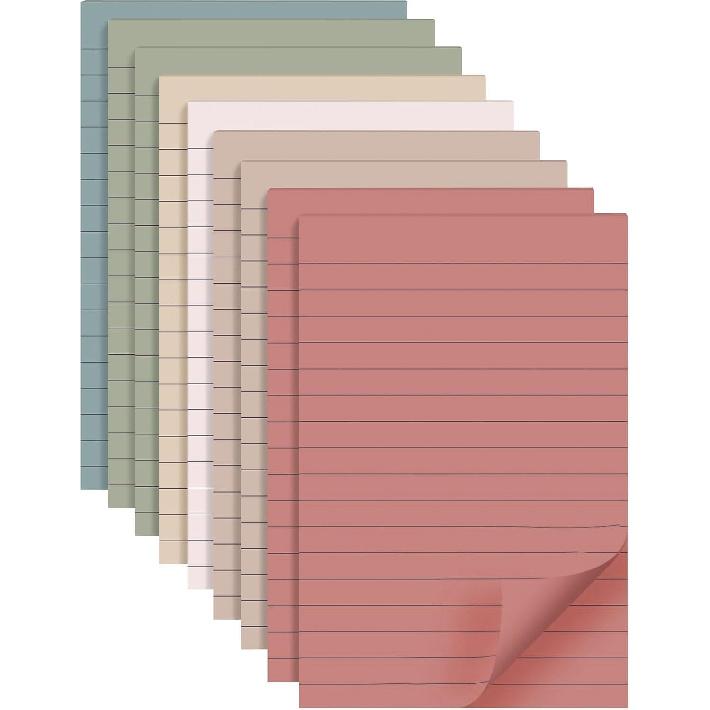 9 Pads Lined Sticky Notes 4x6 in Post, Vintage Colors Self Pad Its, Super Sticking Power Memo Pads Its, 40 Sheets/pad