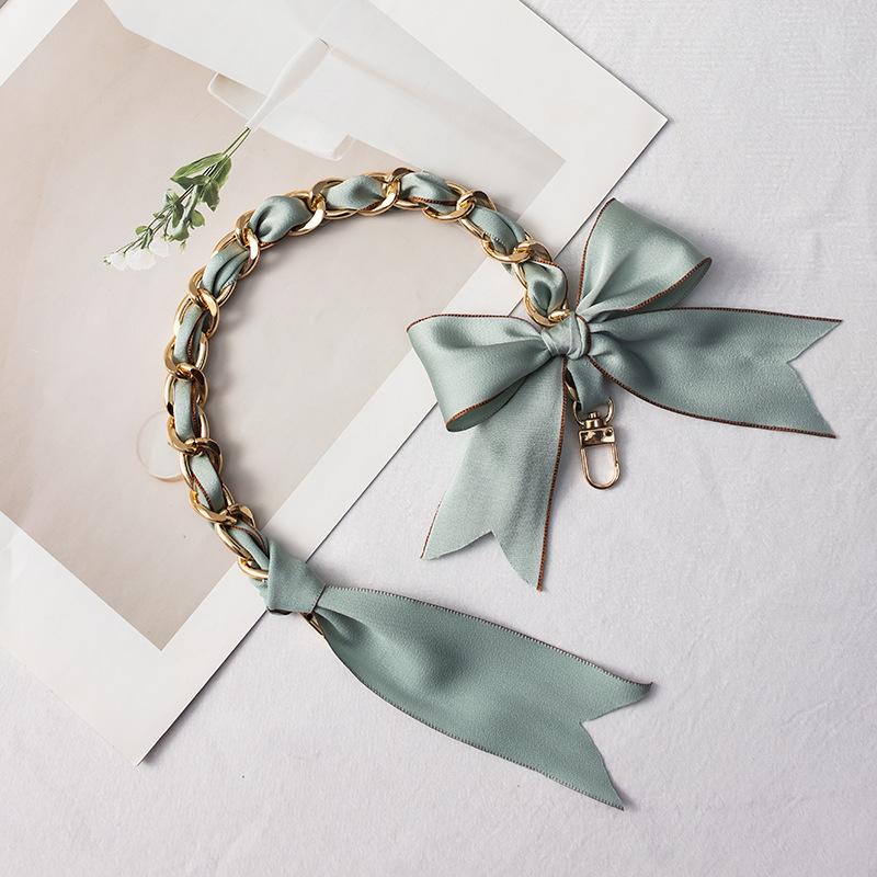 35cm DIY Bag Chain with Silk Scarf Metal Hand Chain Bow Decorative Chain Strap Transformation for Hand Carry Bags