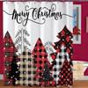 Merry Christmas Shower Curtain Red Buffalo Plaid Christmas Tree Snowy Forest Farmhouse Washable Shower Curtains Bathroom Decor