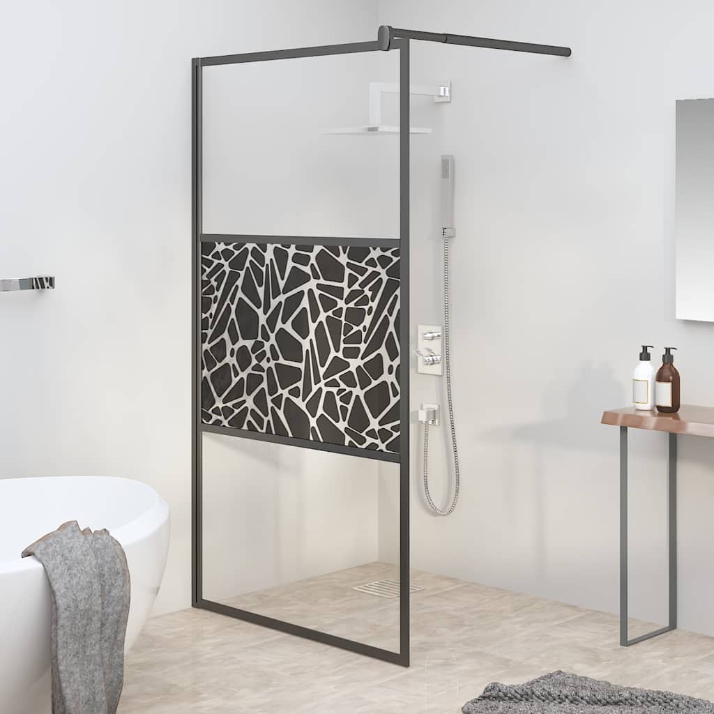 Walk In Shower Screen for Walk In Shower 100 x 195 cm Tempered Glass Stone Design Black