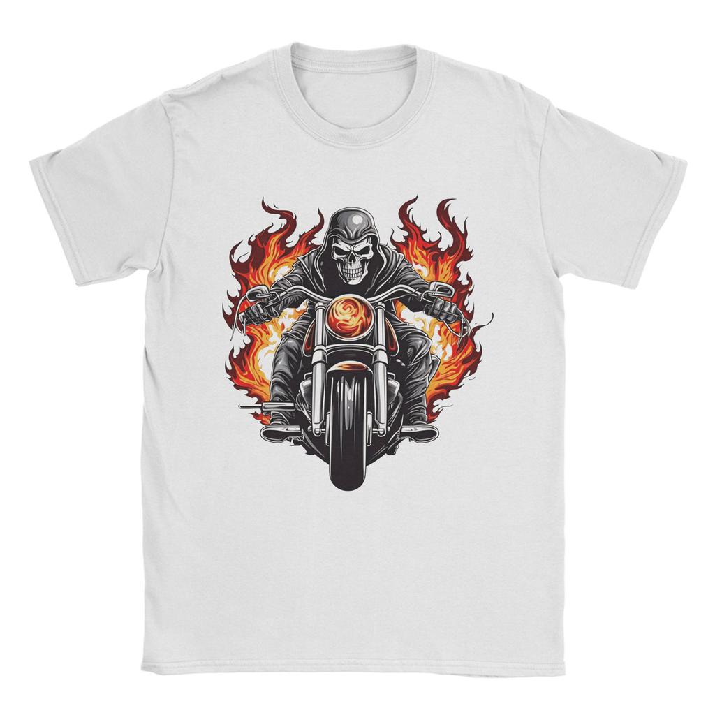 Skull Biker TShirt Unisex Casual Cotton Tees Round Neck Short Sleeve T Shirts New Arrival Clothing