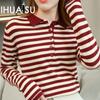 Striped Cotton Knit Sweater Women Spring and Autumn Set Head Versatile Thin Bottoming Shirt Inside The Long-sleeved Jumper
