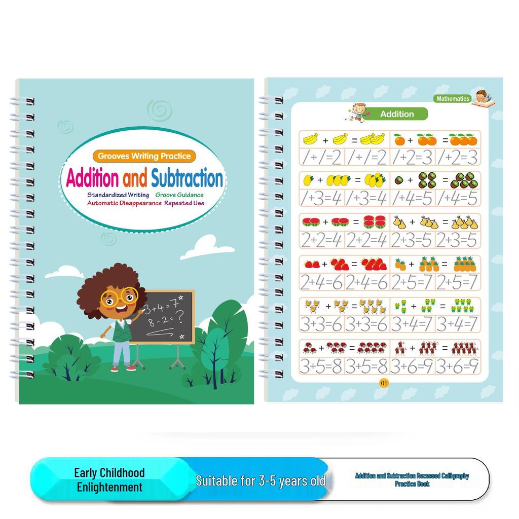 Детская тетрадь для копирования с углублениями, полностью на английском языке: Буквы, Цифры, Рисование для детей 3-5 лет - Контроль ручки и Раннее развитие