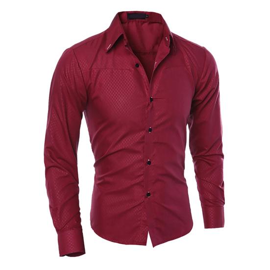 Lapel Long Sleeve Single-breasted Men Shirt Slim Fit Solid Color Business Dress Shirt Top Daily Clothing