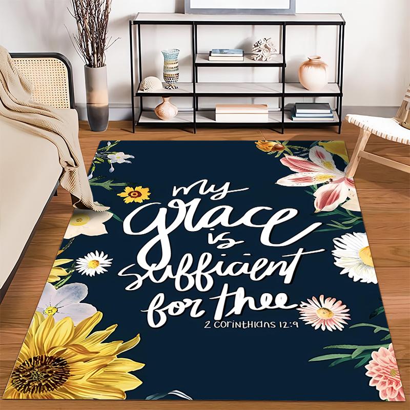 Floral Inspirational Quote Rug Non-slip rug suitable for living room and bedroom sofas.
