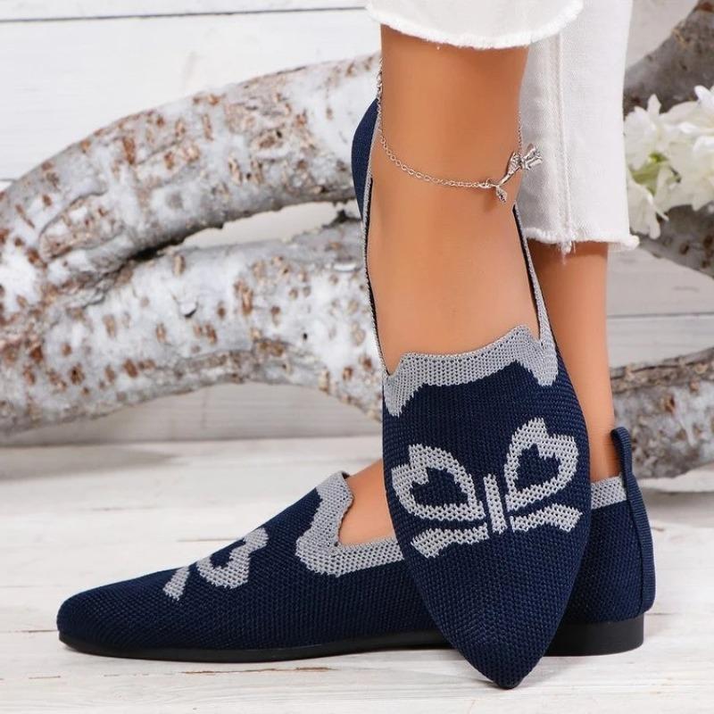 Fashion Autumn Women Casual Shoes for Woman Slip-on Pump Knit Single Flat Shoes Breathable Pointed Head Ladies Cloth Loafers Size 43