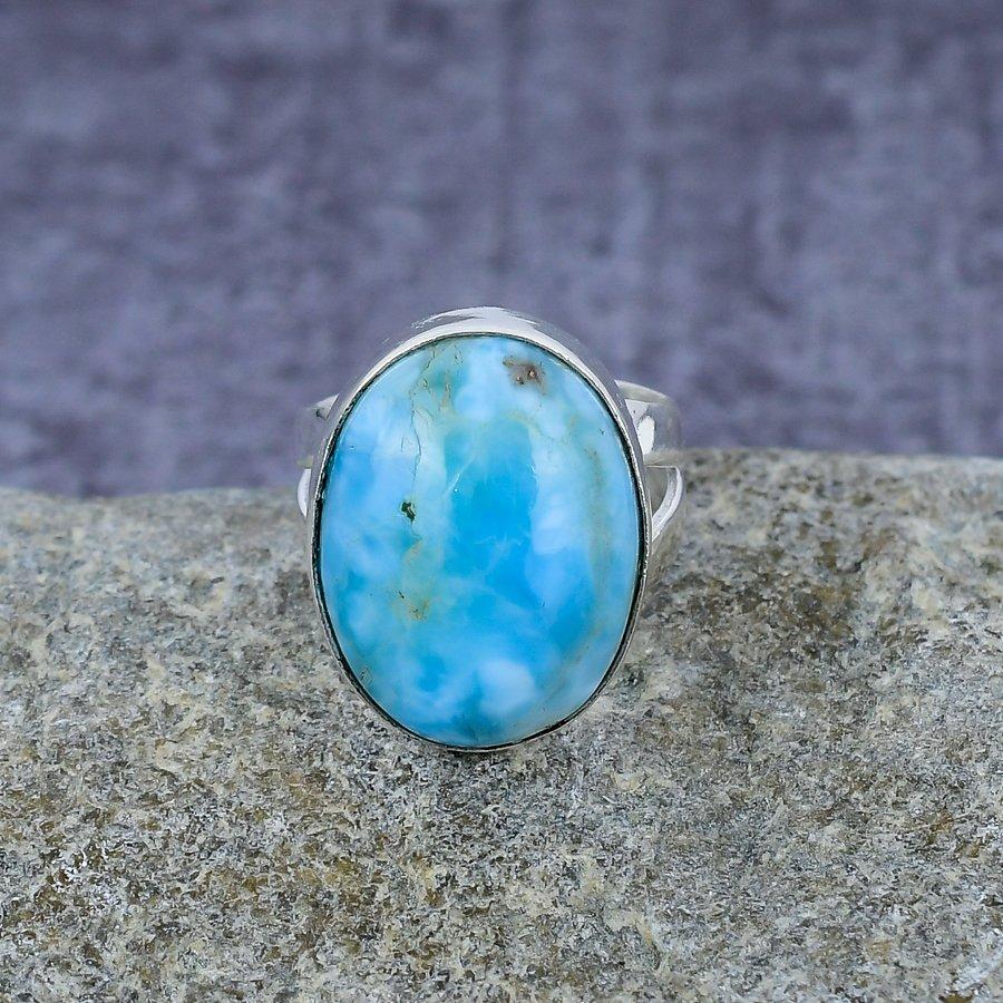 Caribbean Larimar Gemstone Handmade 925 Sterling Silver Ring Jewelry All Size