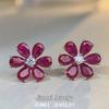 S925 Sterling Silver Daisy Camellia Stud Earrings with Ruby Flowers