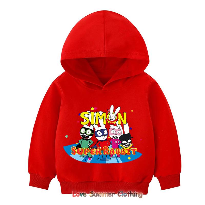 Толстовка с капюшоном Simon Super Rabbit, симпатичная мультяшная толстовка для мальчиков и девочек, детский пуловер, повседневный мягкий кавайный топ на осень