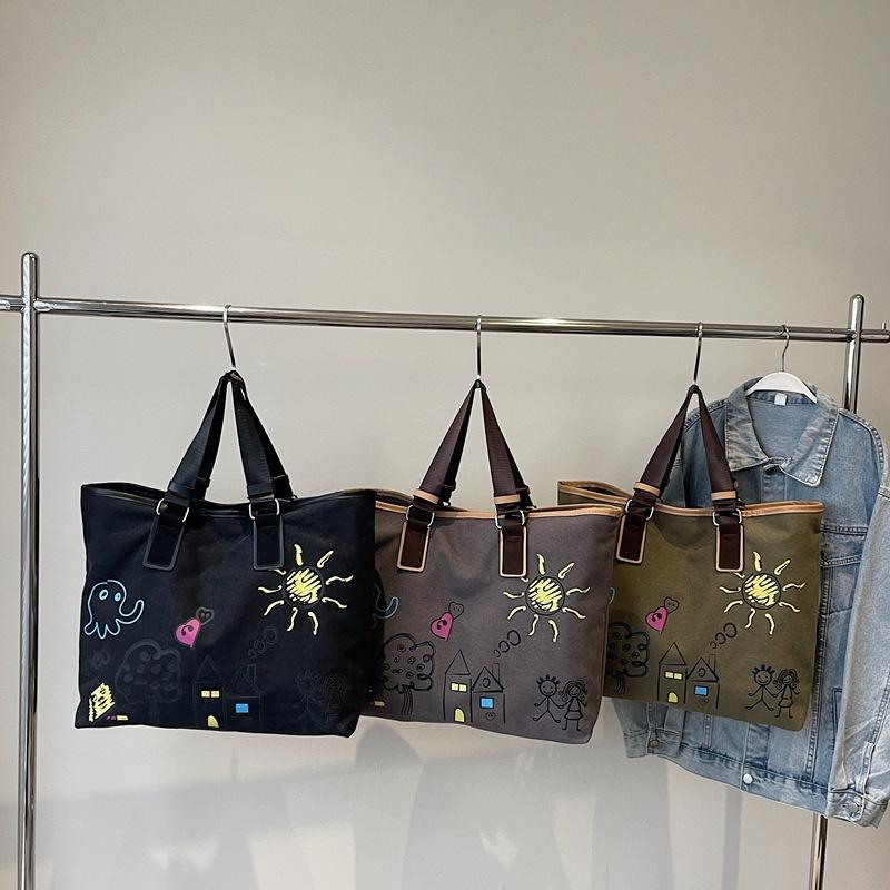 Легкая сумка через плечо с принтом, женская сумка-тоут большой вместимости, студенческая сумка для путешествий, холщовая сумка