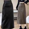 Кожаная длинная юбка женская новая корейская версия тонкой высокой талии иностранной юбки А-образного силуэта полудлинная юбка длинная юбка с одним шагом осень и зима