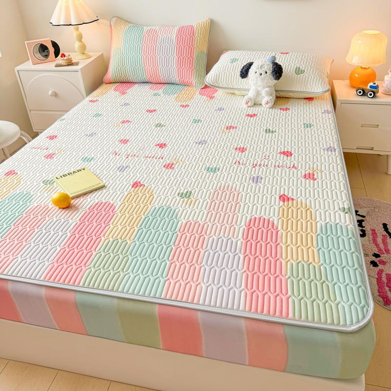 1 шт. латексный толстый стеганый наматрасник, летний дышащий крутой противоскользящий простынь на подкладке, милый чехол на кровать, наволочка в комплект не входит