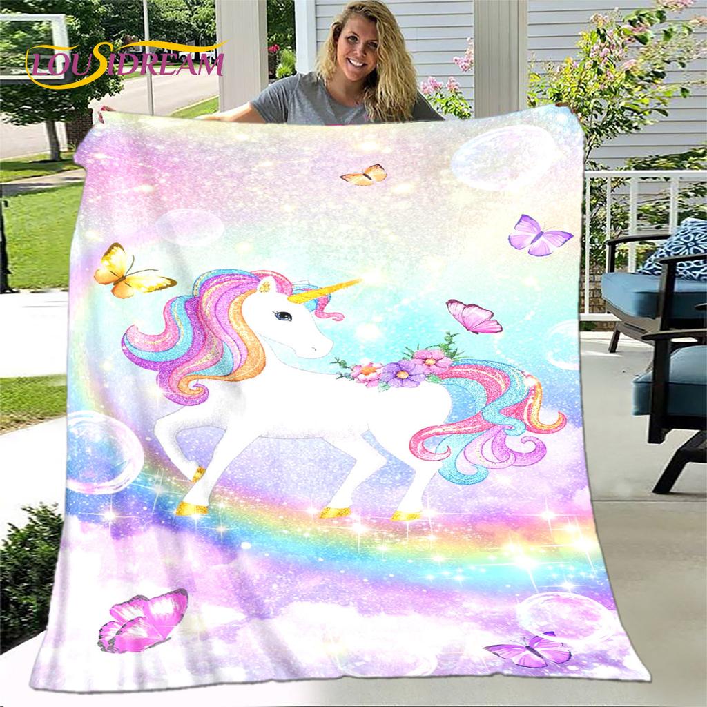 Cartoon Cute Unicorn Blanket,Flannel Blanket Throw Blanket,Children's Warm Blanket for Living Room Bedroom Beds Sofa Travel Gift
