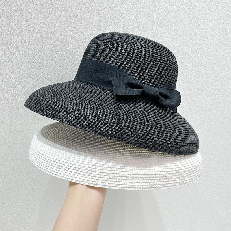 Summer Sun Protection Hat Woven Bow Sun Protection Big Brim Straw Hat UV Protection Fisherman Hat
