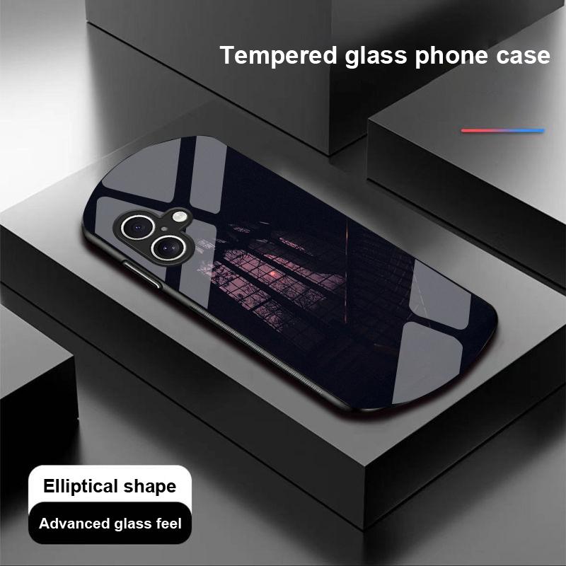 Темный чехол для Apple iPhone 16 11 13 15 14 Pro Max 12 Mini 7 8 Plus XR X XS SE Чехол для телефона из закаленного стекла эллиптической формы