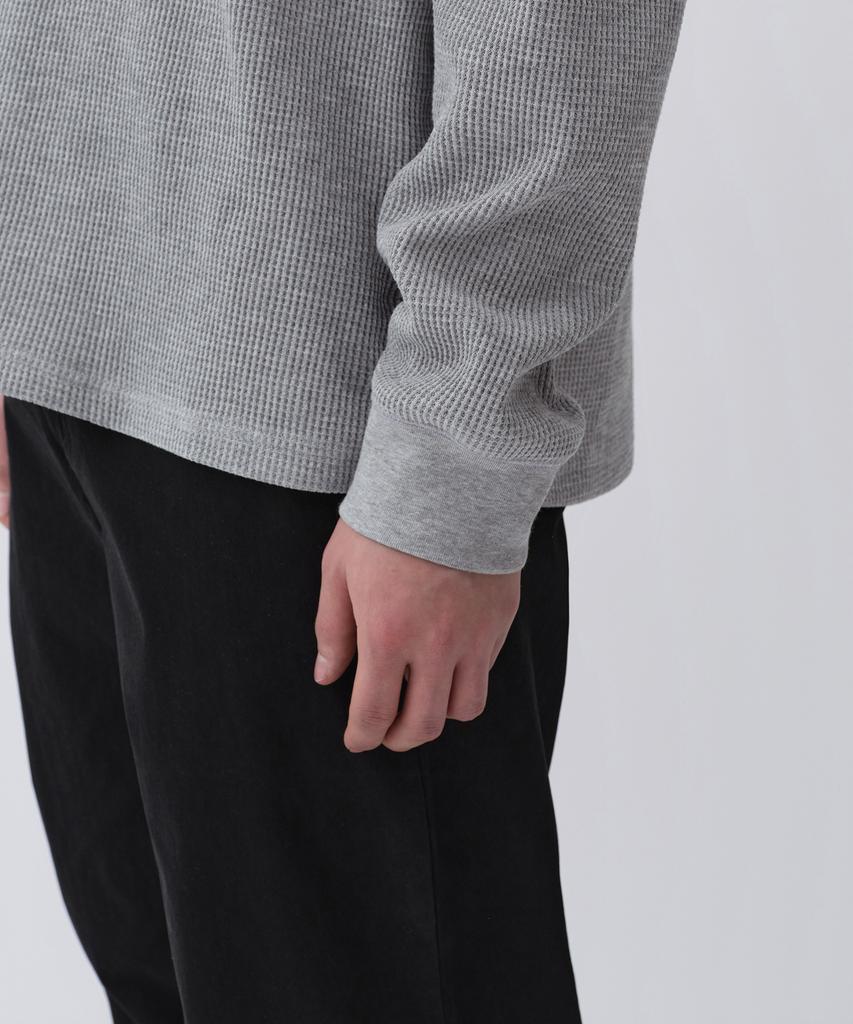 MUSINSA STANDARD Waffle Henley Neck Long Sleeve T-Shirt [Medium Gray]