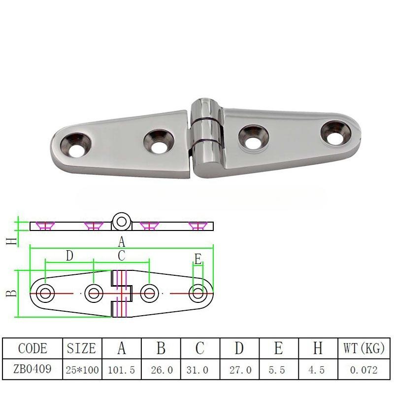 Петля для двери из литой нержавеющей стали 316/304, плоская петля, Т-образная петля с 4/6 отверстиями 76 мм, 102 мм, 152 мм, морские петли, лодочная фурнитура