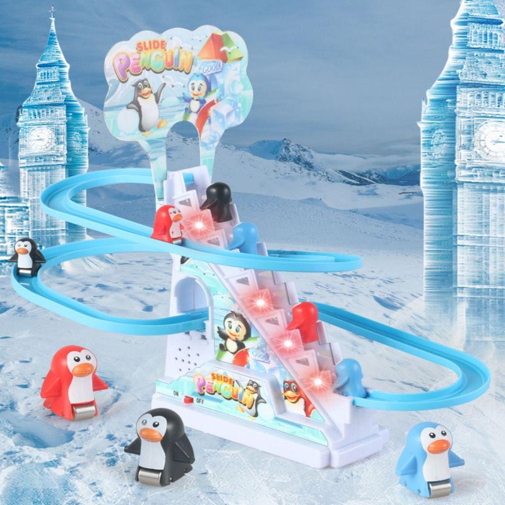Electronic Penguin Duck Climbing Toy Light Musical Slide Track Coaster  Children Fun Toy