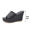 New large size slope heel cool slippers women's thick bottom muffin plaid high heel female sandals
