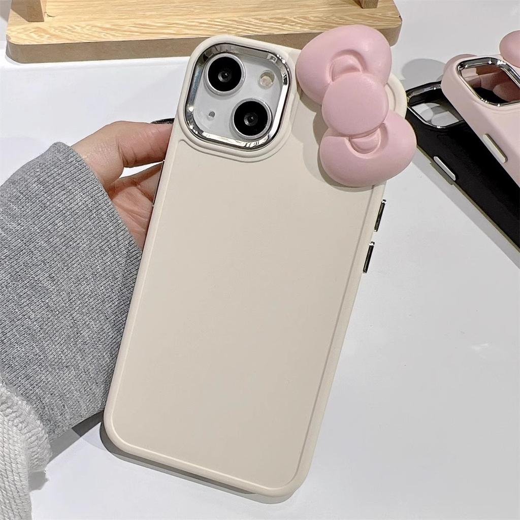 Solid Color Bottom 3D Bowknot Case For iPhone 15 14 11 12 13 Pro Max Drop Protection Silicone Cover