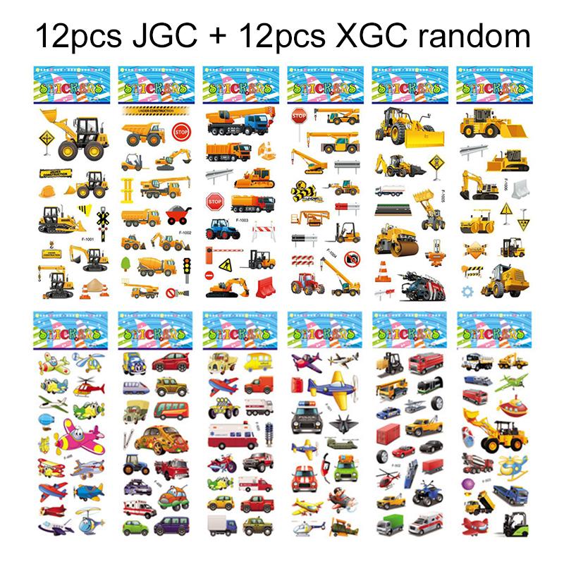 6/12pcs 3D Bubble Stickers Cartoon Engineering Vehicle Various Styles Reusable Children Sticker Toys Birthday Gift for Boys TMZ