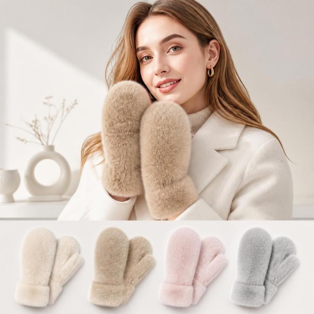 1pair Windproof Plush Gloves Soft Full-Finger Gloves New Winter Mittens Women