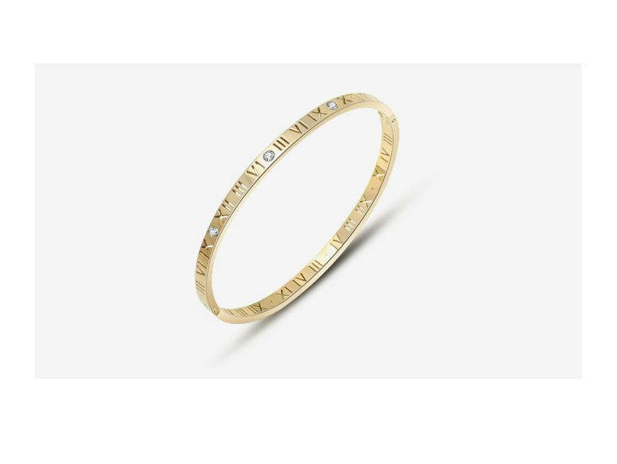 Позолоченный браслет-бэнгл с римскими цифрами и бриллиантами из титановой стали для пар – Женские украшения Z043