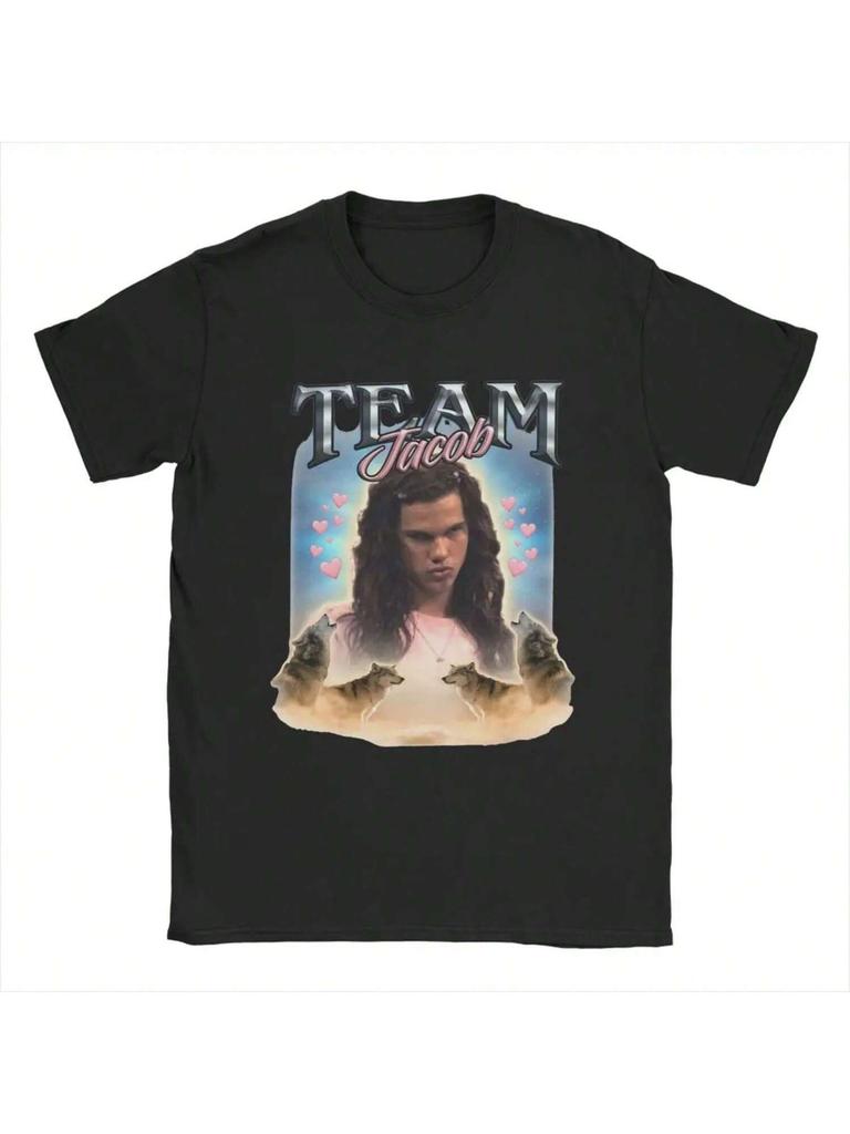 Мужская футболка Team Jacob Cursed Fan Collage Сумерки 100% хлопок Футболка с коротким рукавом Футболка с круглым вырезом Одежда с принтом
