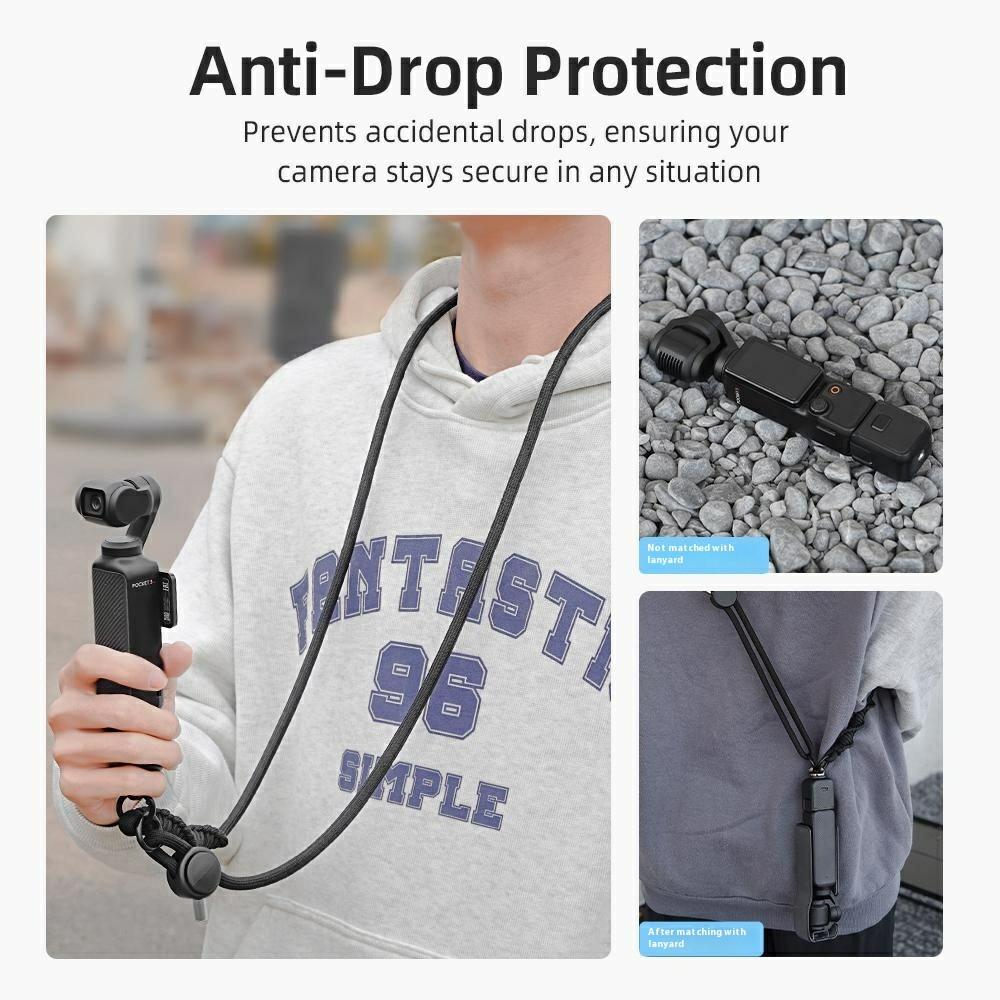 BRDRC For DJI Osmo Pocket 3 Adjustable Strap Crossbody Nylon Woven Safety Lanyard with Aluminum Alloy Lock Buckle