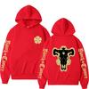 Anime Black Bulls Squad Emblem Hoodies Comfortable Long Sleeves Sweatshirts Men Women Casual Oversized Streetwear Tops