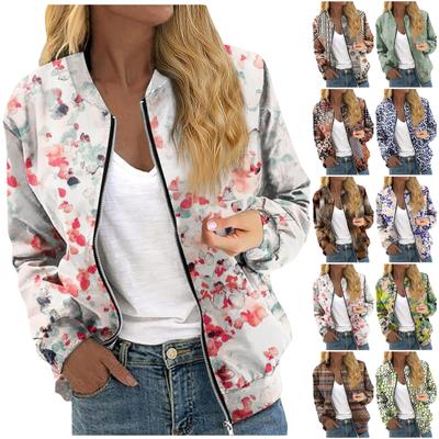 Женские куртки с длинным рукавом, легкие укороченные стеганые куртки на молнии с винтажным принтом, повседневные стеганые куртки с карманами