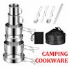Stainless Steel Camping Tableware Outdoor Cookware Set Ultralight CampinHike Picnic Pot Spoon Fork Travel Picnic Equipment