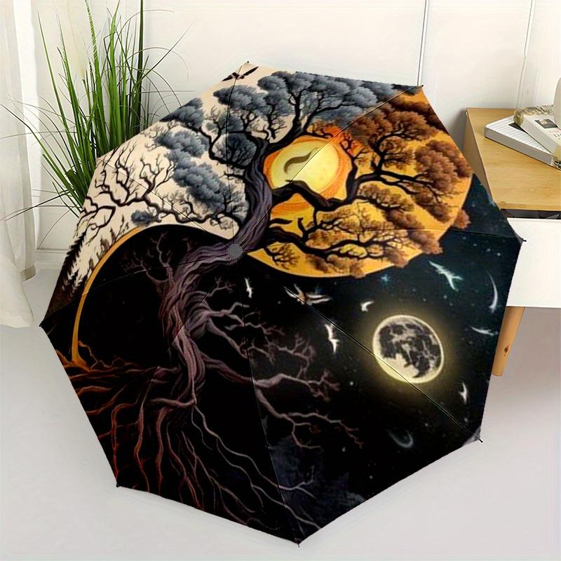 "Yin Yang Tree of Life Decor"Umbrella, Portable 3-Fold Compact Umbrella for Men & Women ES34