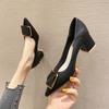 New Pointed Toe Shallow Mouth Single Shoes Square Buckle Commuter Work Shoes Fashion Comfortable Chunky Heels High Heels