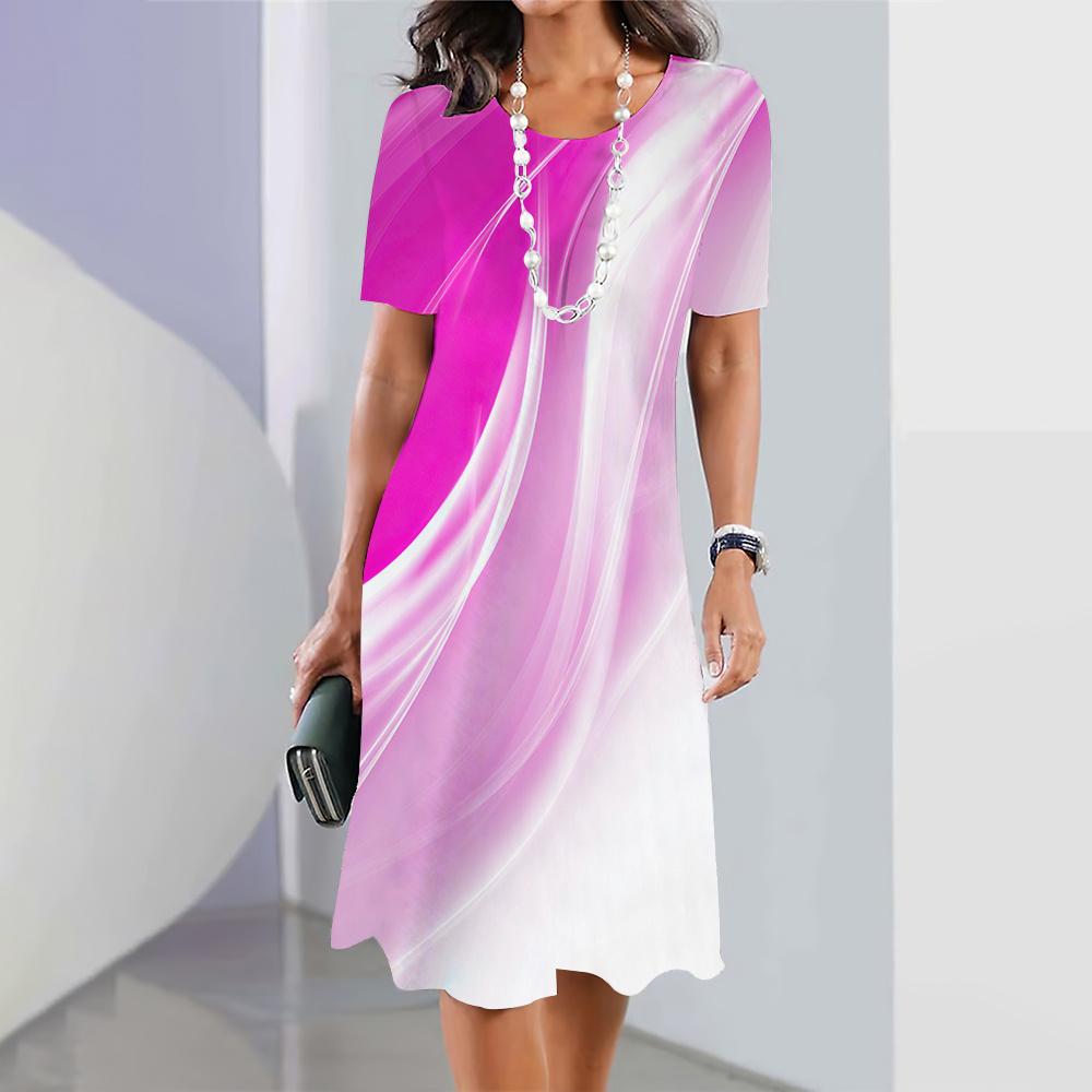 New Womens Dresses 3d Geometric Lines Print Short Sleeve Clothes Fashion Loose Skirt Summer Lady Oversized Vacation Dresses 2023